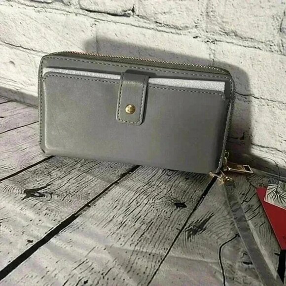 Badgley Mischka Wristlet Wallet Grey Cell Phone Pocket Clutch New with Tag - Picture 2 of 6